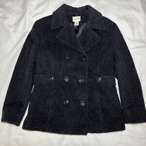 St Johns Bay Pea Coat Women’s Size M Gray Wool Blend Double Breasted Outdoor